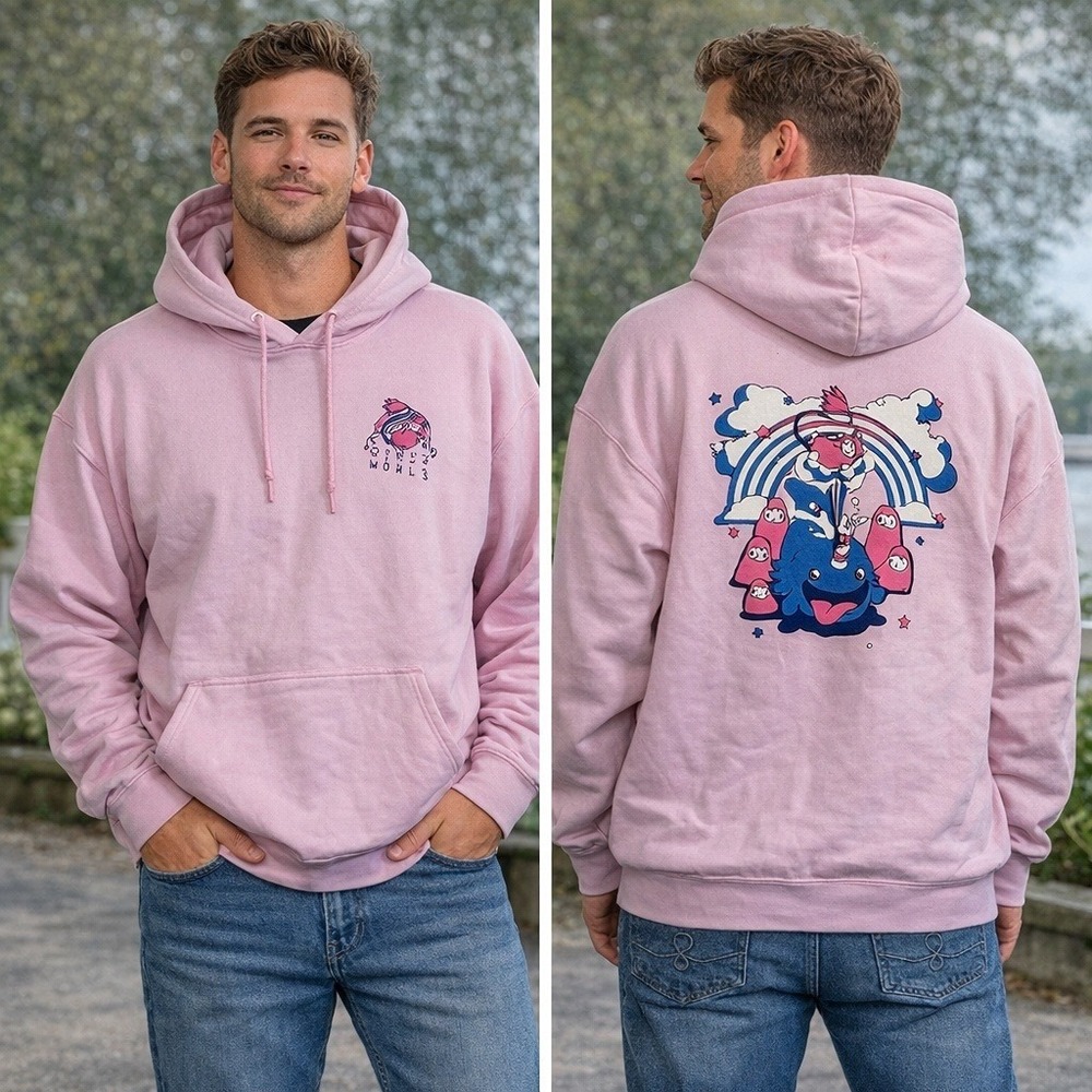 Otherworld Land of Schnoop Men's 2XL Cartoon Graphic Hoodie Pink Blue